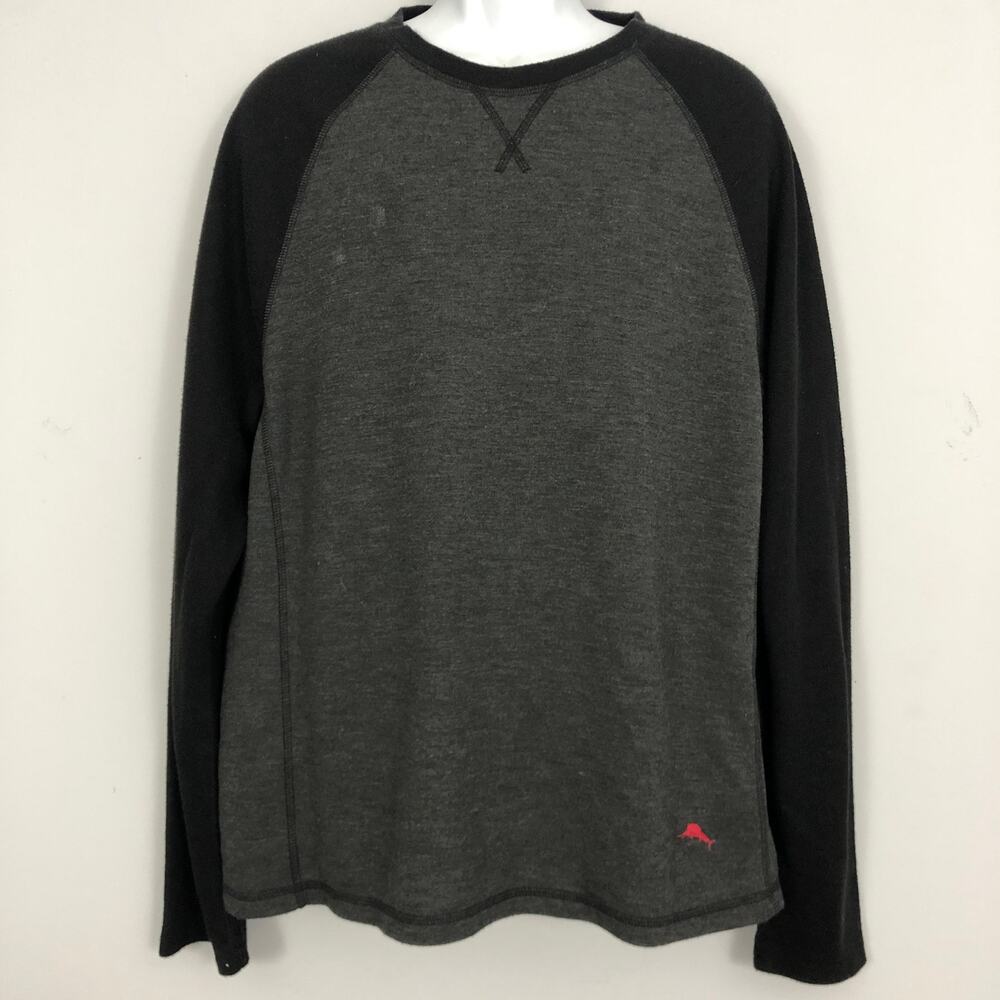 Tommy Bahama Raglan Sweatshirt Mens XL Gray Black Long Sleeve Lounge Casual
